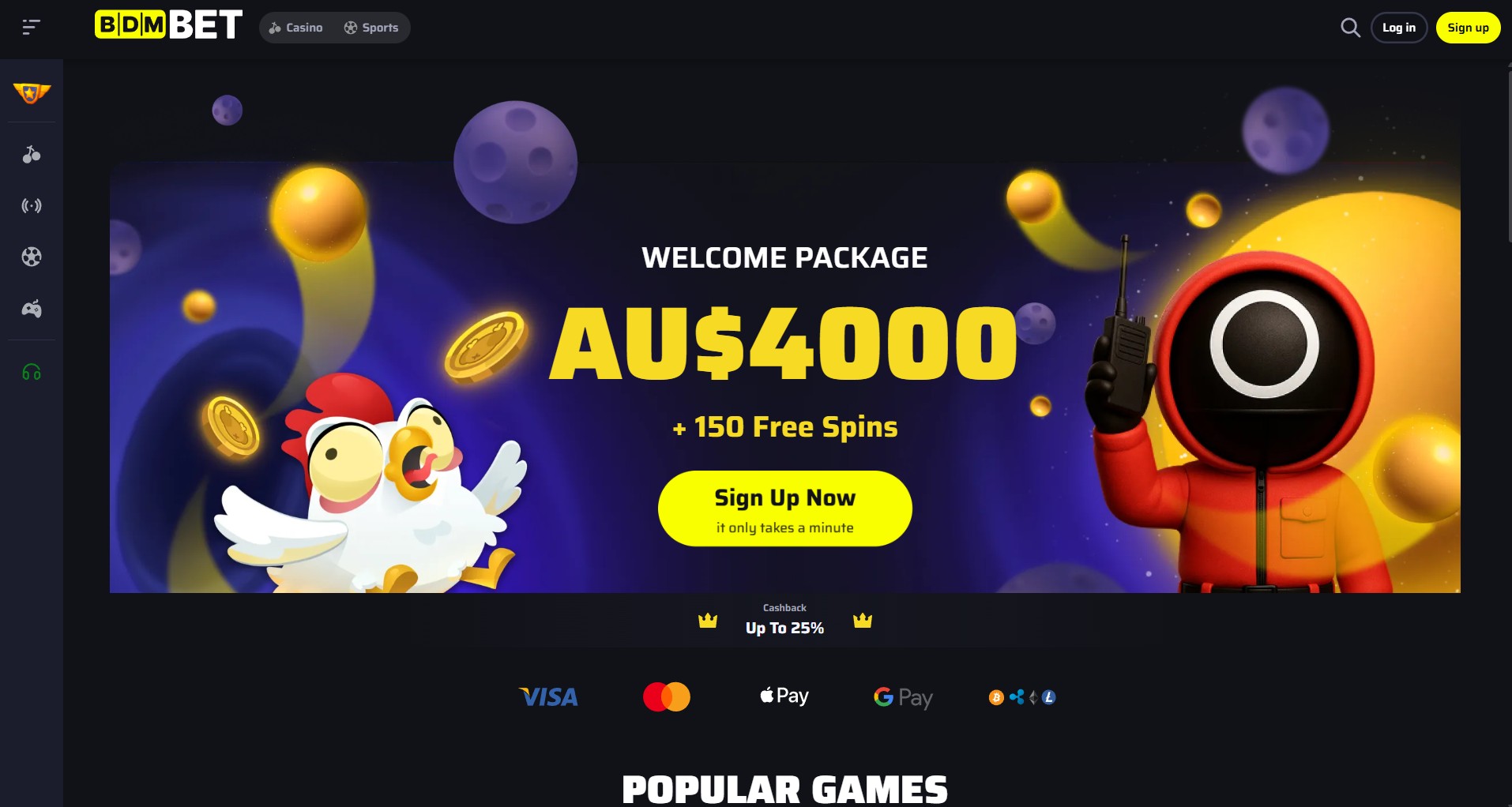 BDMBet Casino lobby screenshot on desktop
